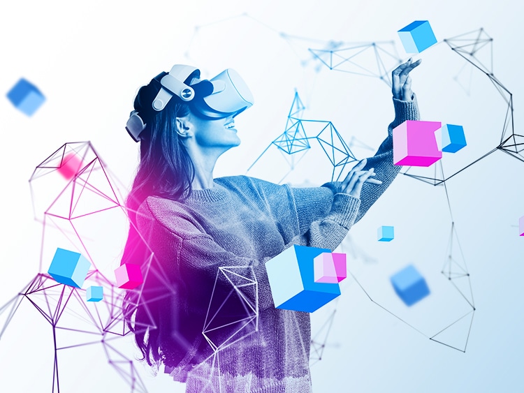 用户佩戴耳机享受AR/VR